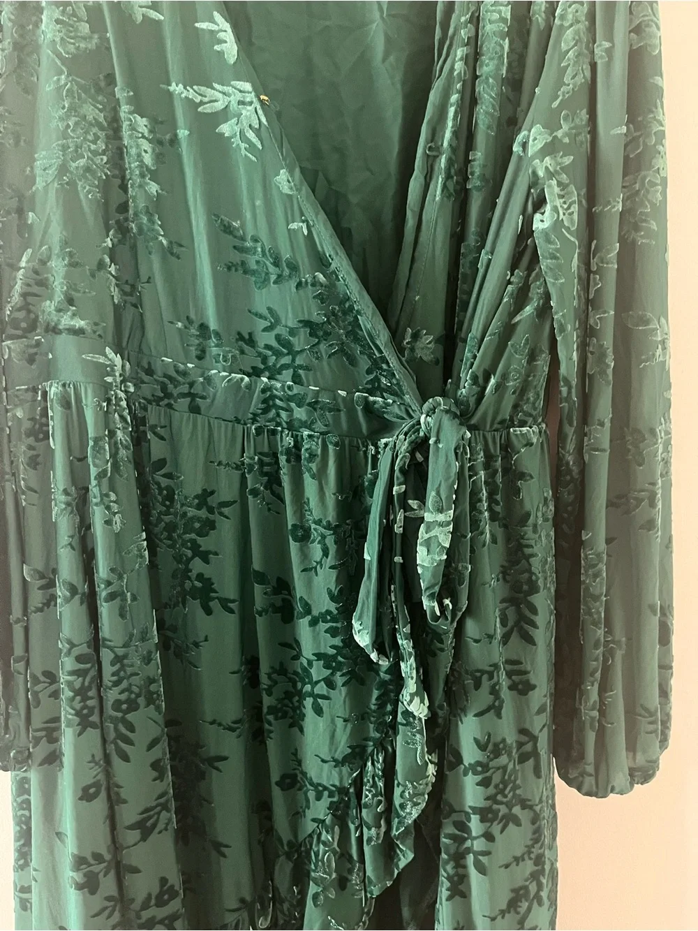 SOLD Draper James Green Floral Burnout Velvet Wrap Midi Dress XXL Romantic - Picture 3 of 6